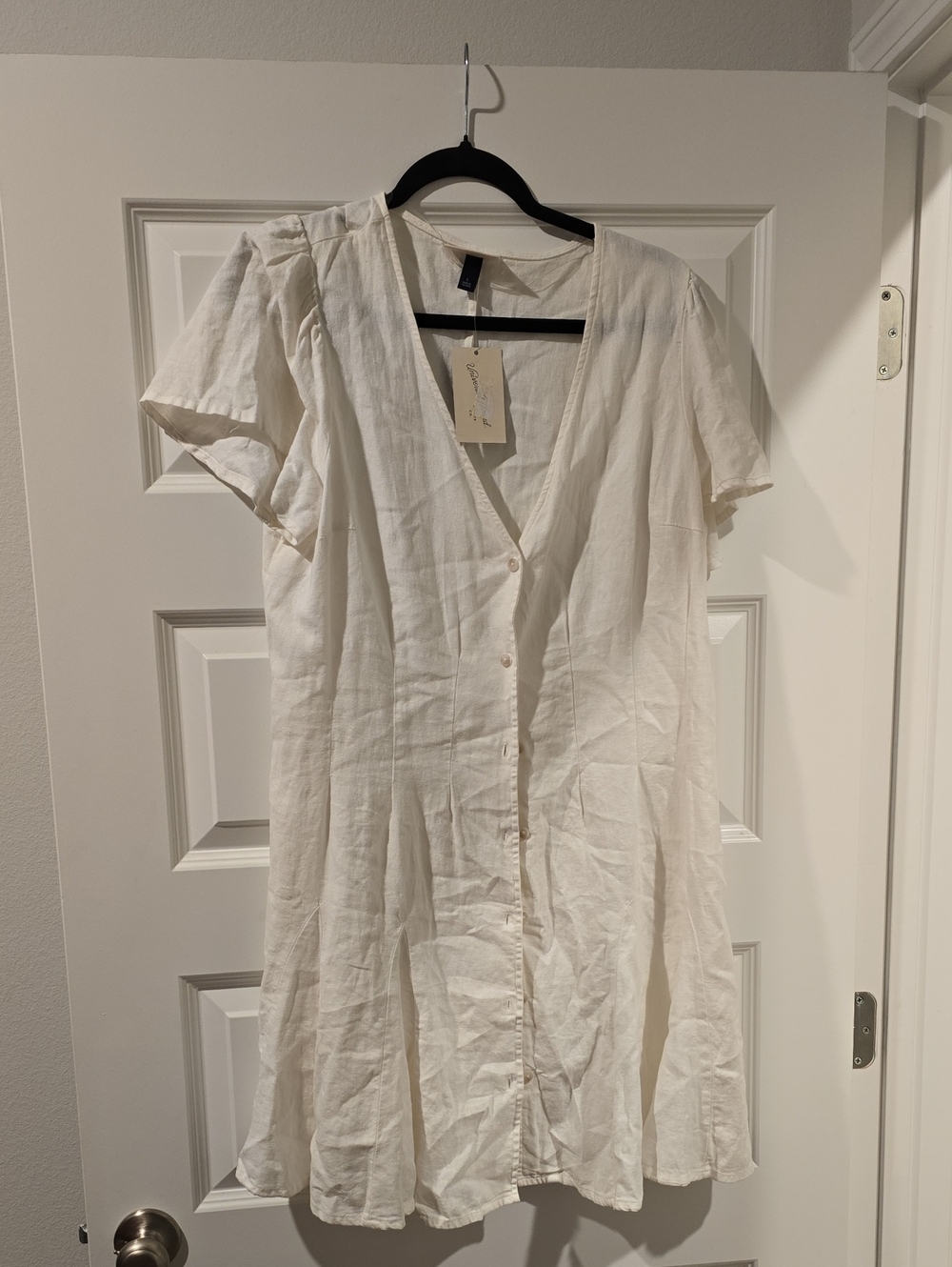 Universal Thread Cream Button-Front V-Neck Midi Dress